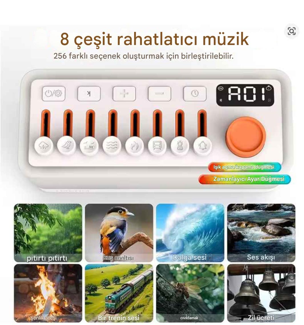 8 Doğa Sesli Beyaz Gürültü Uyku Sesi Makinesi,7 Renk Gece Işıkları
